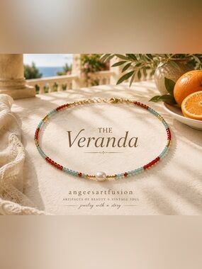 “The Veranda” Orange Zircon, Amazonite & Freshwater Pearl